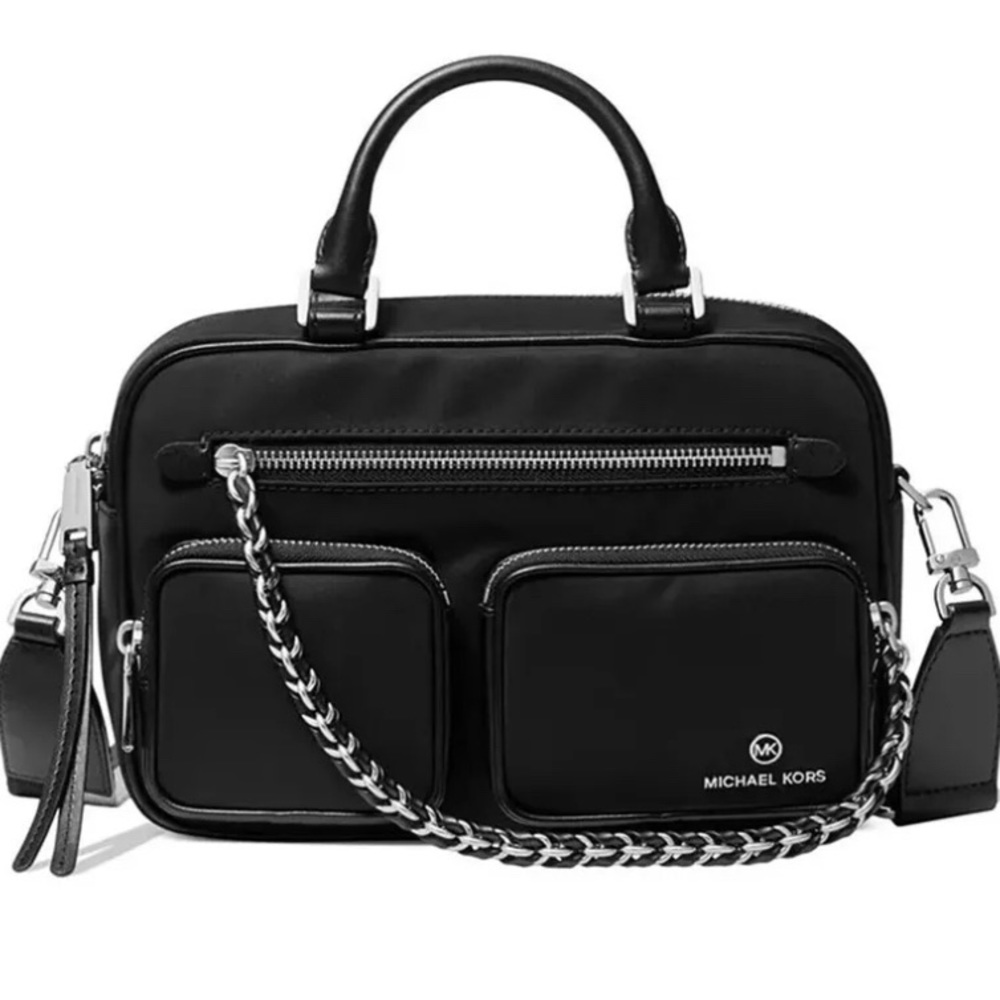 Michael Kors Elliott Nylon Messenger Bag Black/Silver